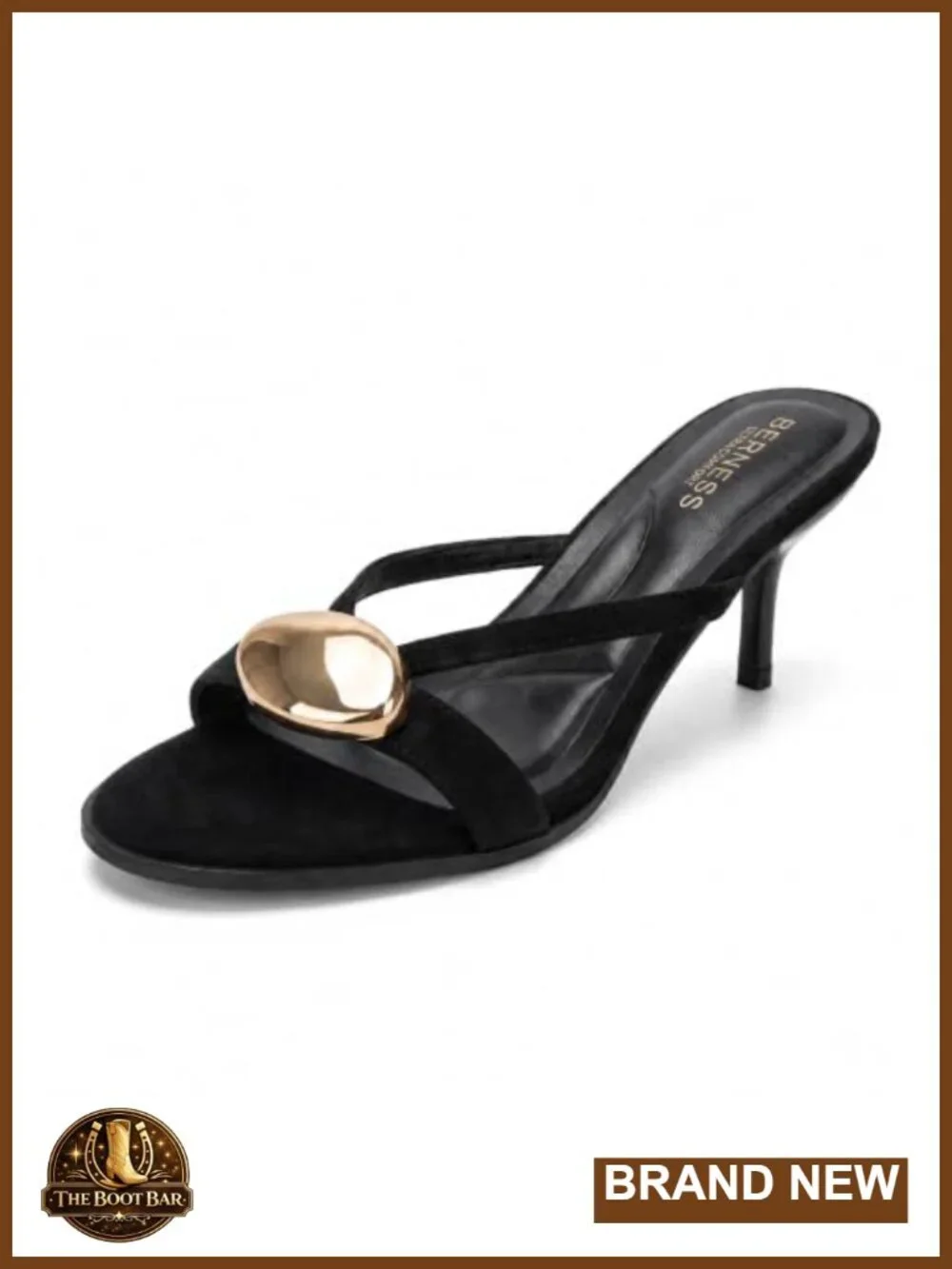 Women's Kitten Heel Slide Sandals Embellished Open Toe Faux Suede Dress Heels